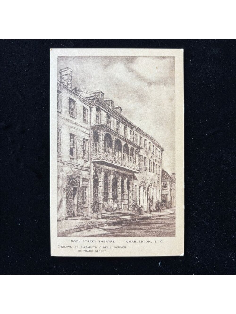 Vintage Postcard Dock St Theatre Charleston SC Oneill Iconic Verner Flower Lady